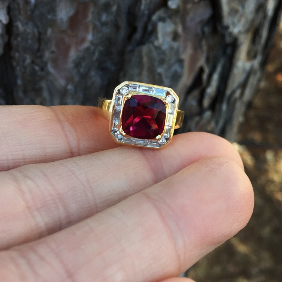 Quality Natural Red Rubellite Tourmaline Diamond Ring 18kt  Litnon.com