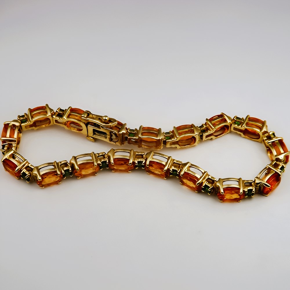 Mandarin Garnet and Tsavorite Garnet 14 kt Tennis Bracelet GL Litnon.com