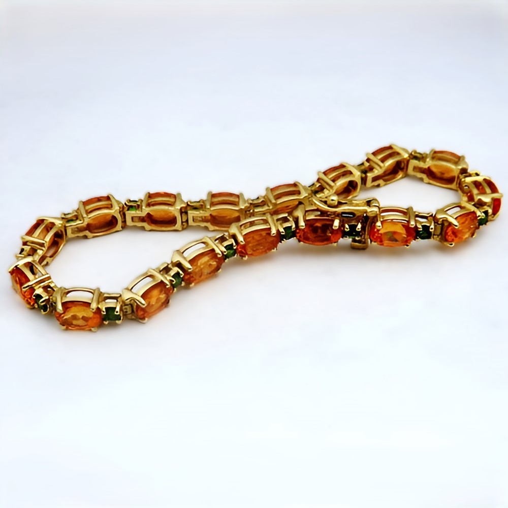 Mandarin Garnet and Tsavorite Garnet 14 kt Tennis Bracelet GL Litnon.com