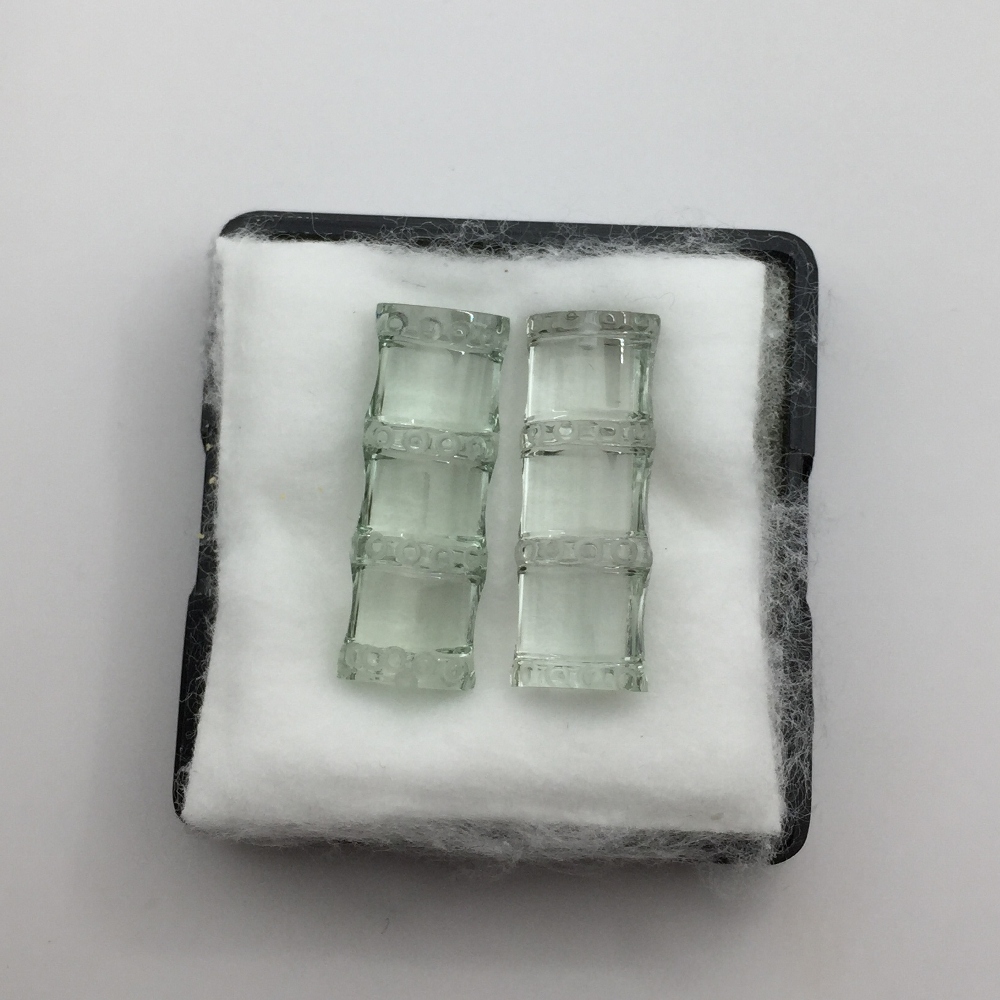 Unique Bamboo Cut Prasiolite Green Amethyst Pair 21.5 Carats Litnon.com