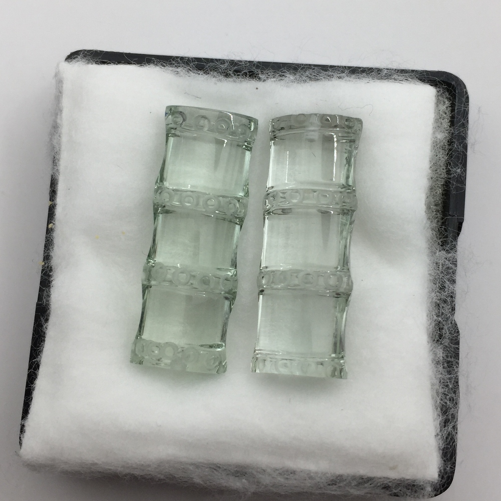 Unique Bamboo Cut Prasiolite Green Amethyst Pair 21.5 Carats Litnon.com
