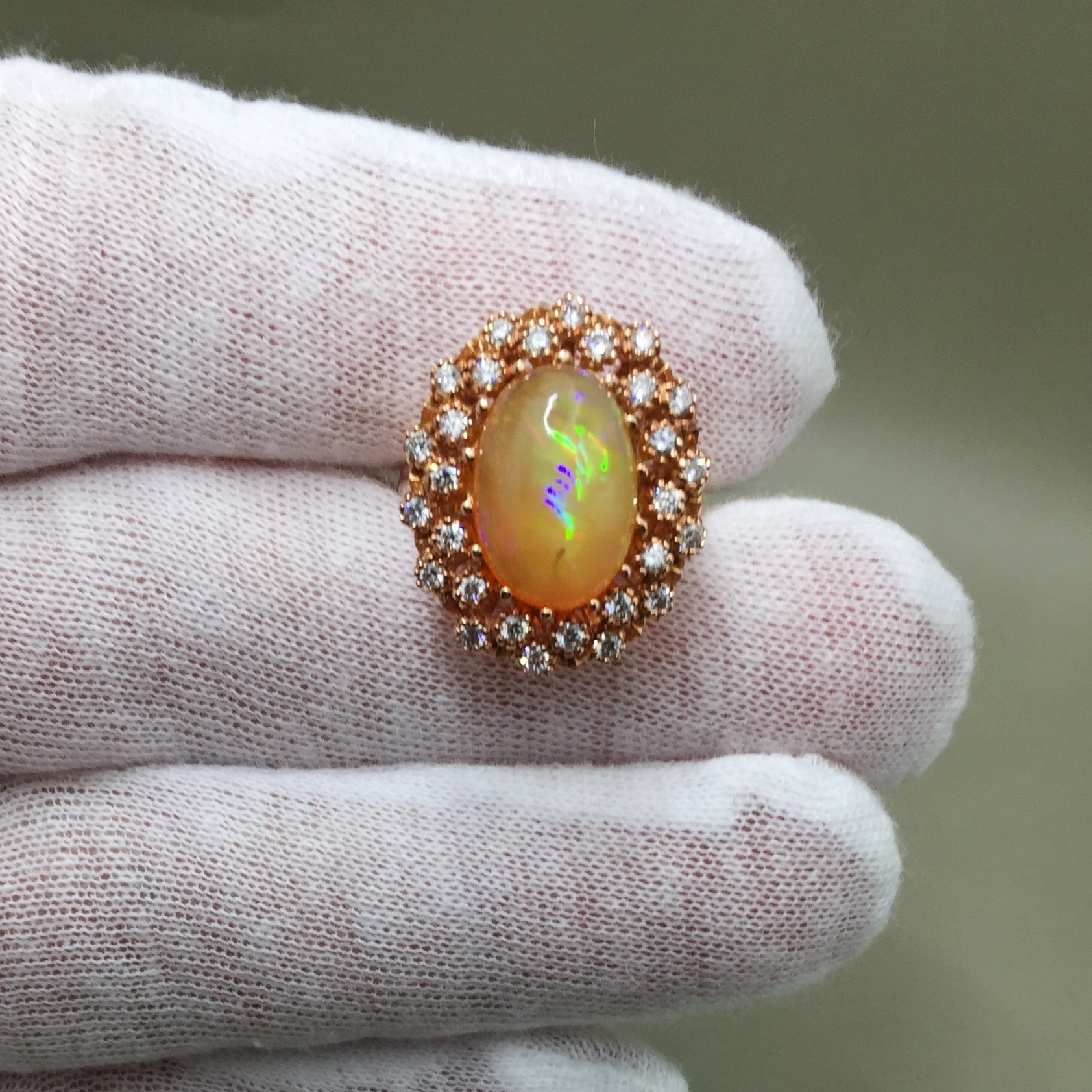 Estate Quality 14 kt Rose Gold Opal and Diamond Ring Litnon.com