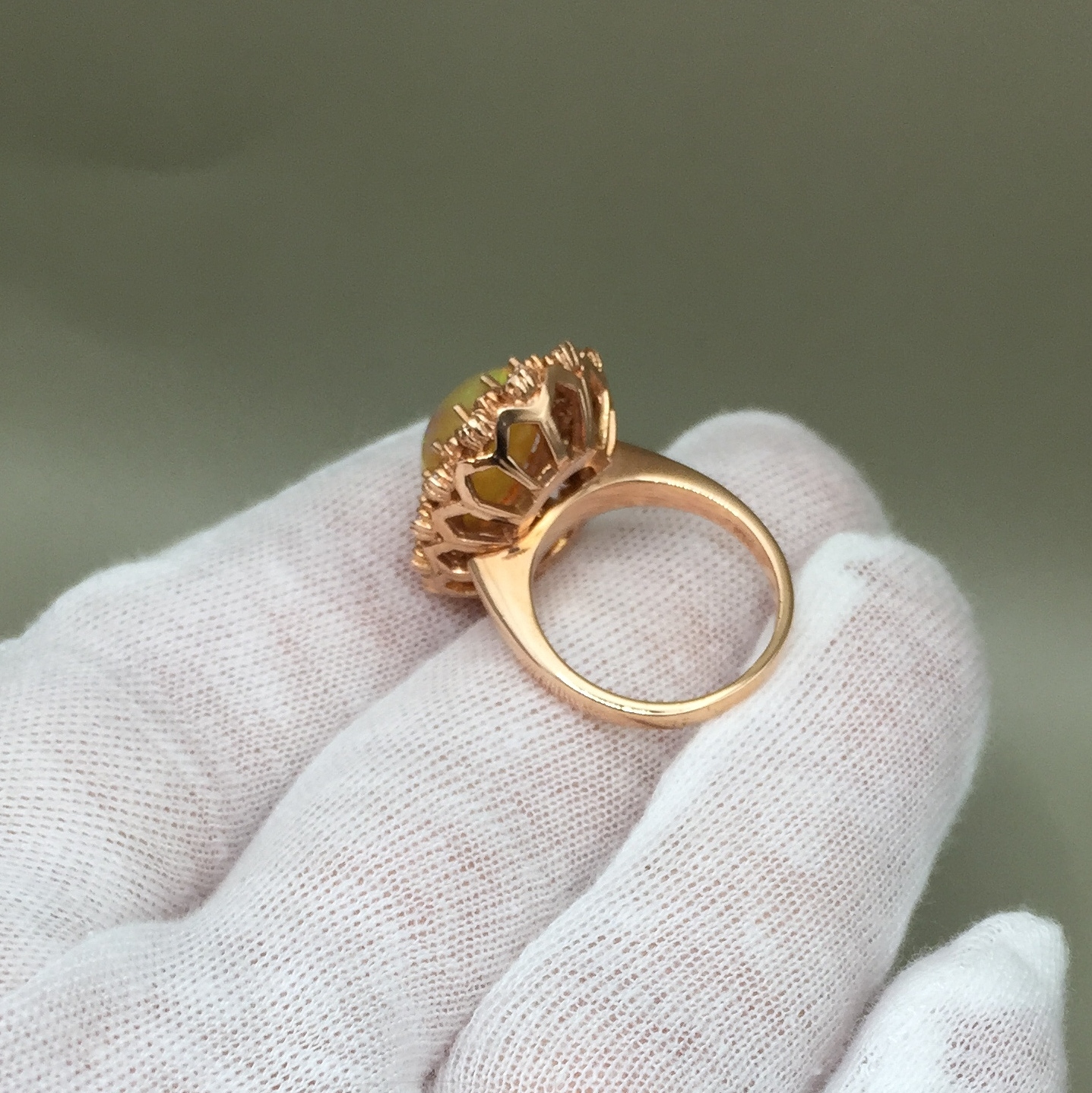 Estate Quality 14 kt Rose Gold Opal and Diamond Ring Litnon.com