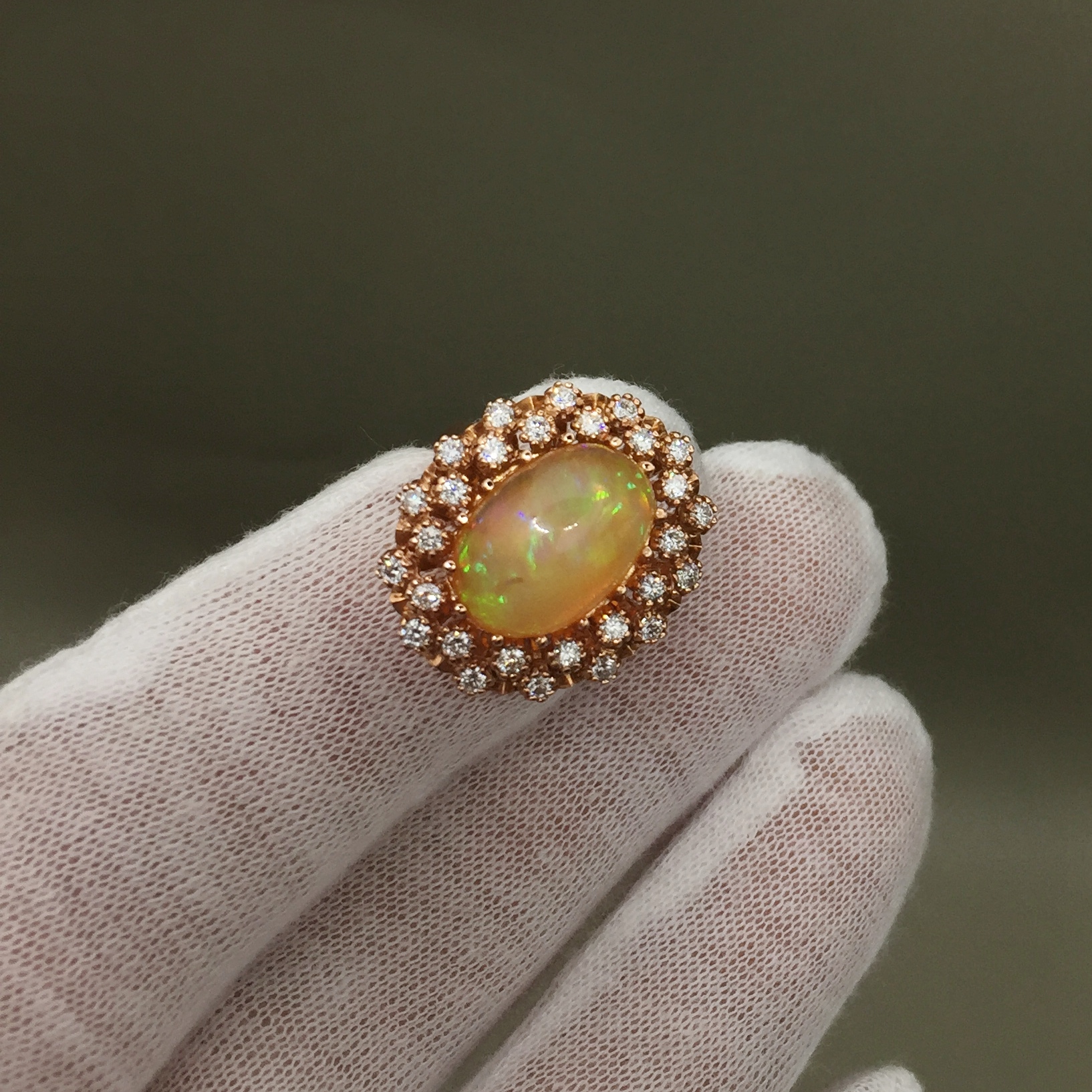 Estate Quality 14 kt Rose Gold Opal and Diamond Ring Litnon.com