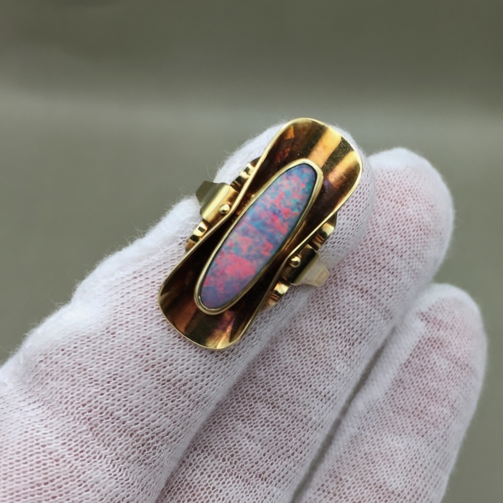 Estate Quality Rare Red Fire Australian Opal Ring 14K Litnon.com