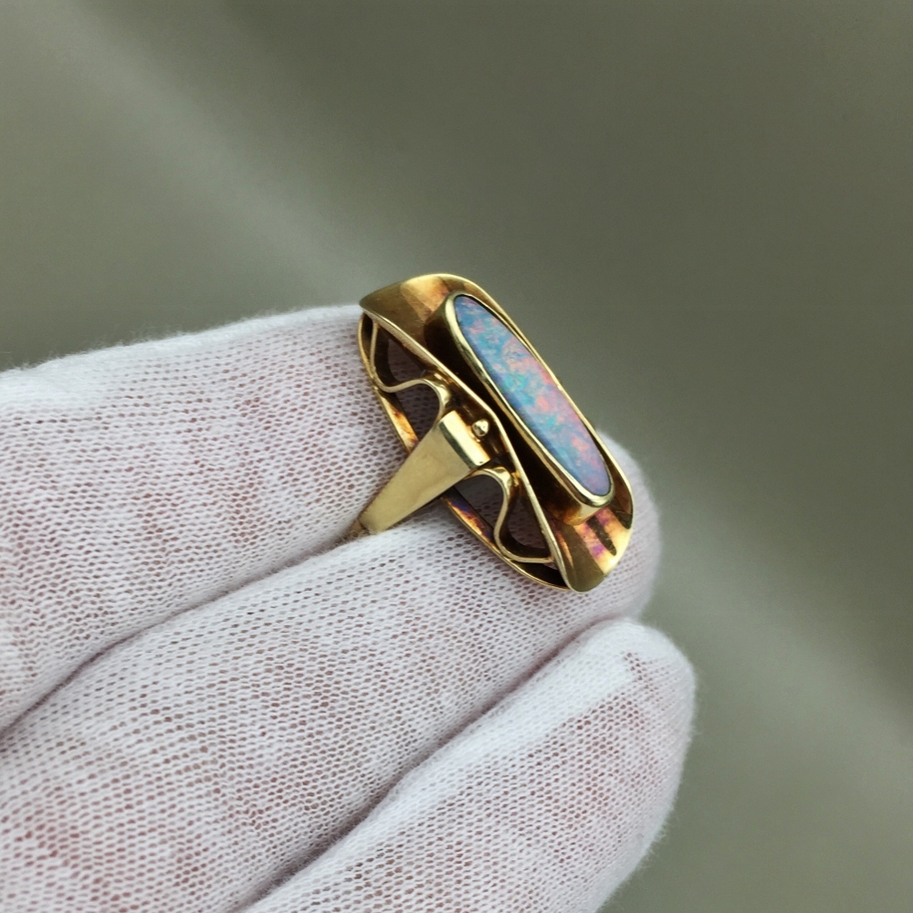 Estate Quality Rare Red Fire Australian Opal Ring 14K Litnon.com