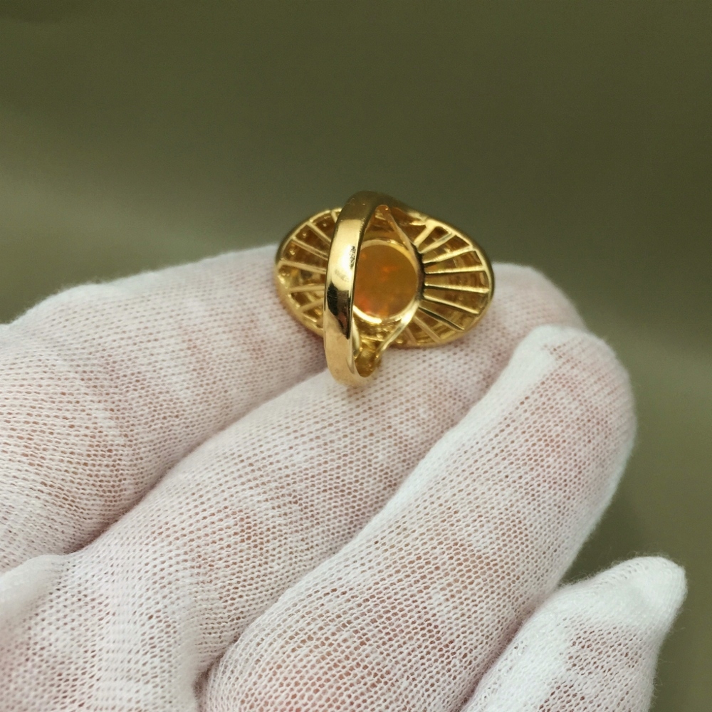 Estate Quality Big and Fiery Mexican Opal and Diamond Ring 14K Gold Litnon.com