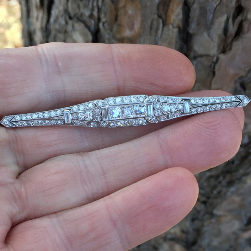  Art Deco Platinum and 18 kt Diamond Brooch French Cut Center Diamonds GLI Litnon.com
