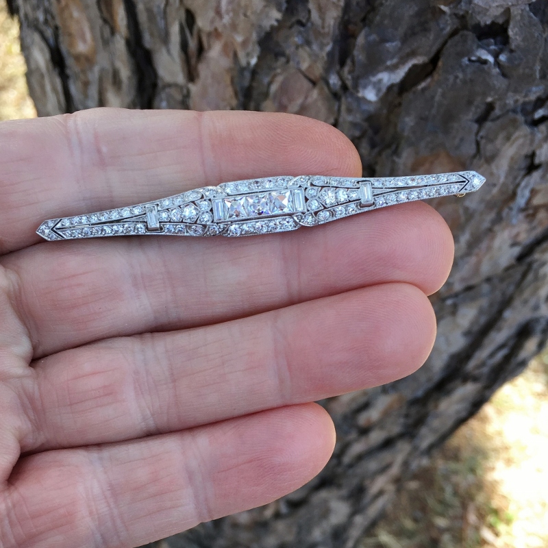 Art Deco Platinum and 18 kt Diamond Brooch French Cut Center Diamonds GLI Litnon.com