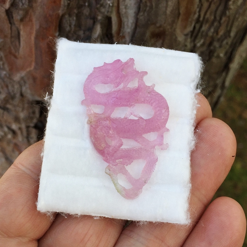 Antique California Pink Tourmaline Dragon Carving 24.9 Carats Litnon.com