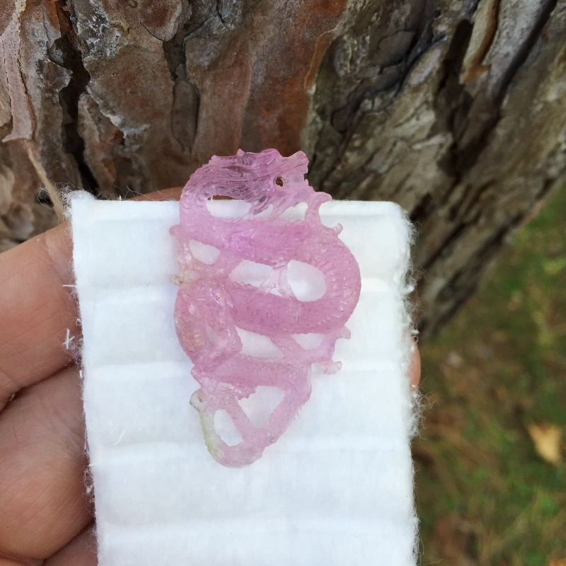 Antique California Pink Tourmaline Dragon Carving 24.9 Carats Litnon.com
