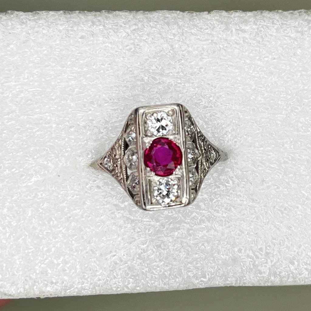 Antique Filigree 18 Karat White Gold Burmese Ruby Diamond Ring  Litnon.com