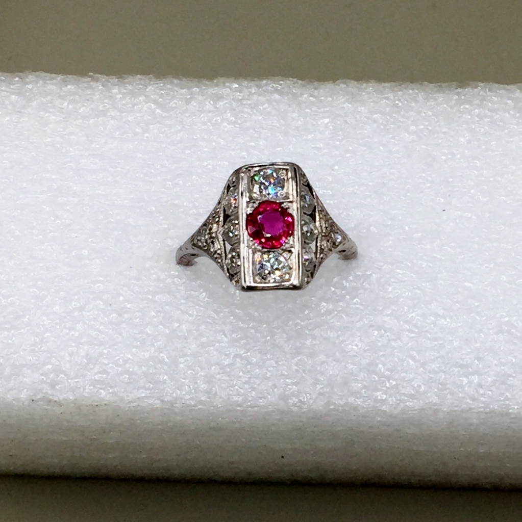 Antique Filigree 18 Karat White Gold Burmese Ruby Diamond Ring  Litnon.com