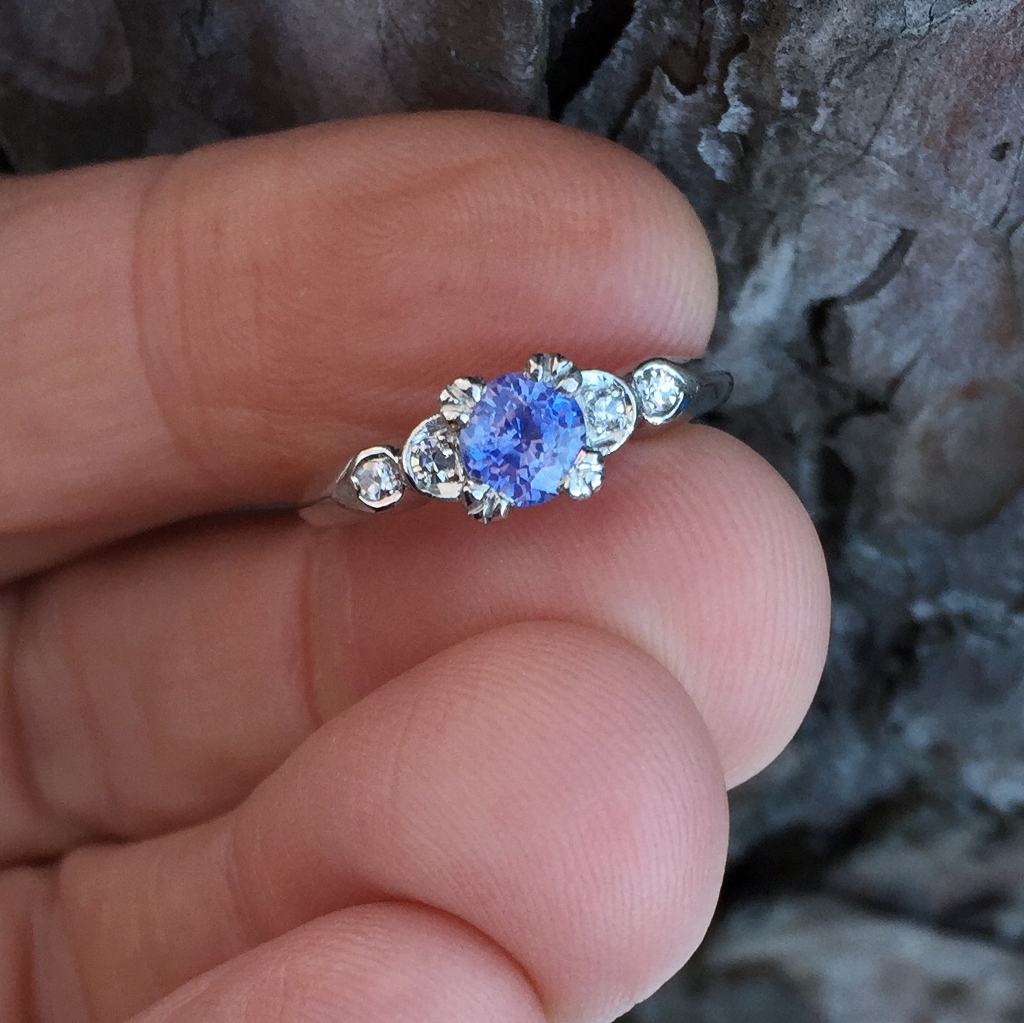 Vintage Estate Platinum Lilac Sapphire Diamond Ring Litnon.com