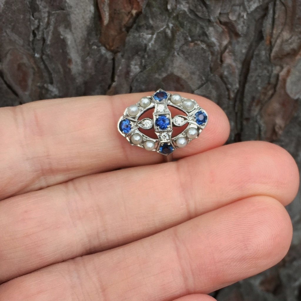 Antique Montana Yogo Sapphire And Pearl Palladium Ring Litnon.com