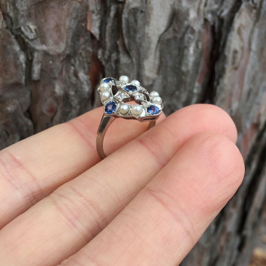 Antique Montana Yogo Sapphire And Pearl Palladium Ring Litnon.com