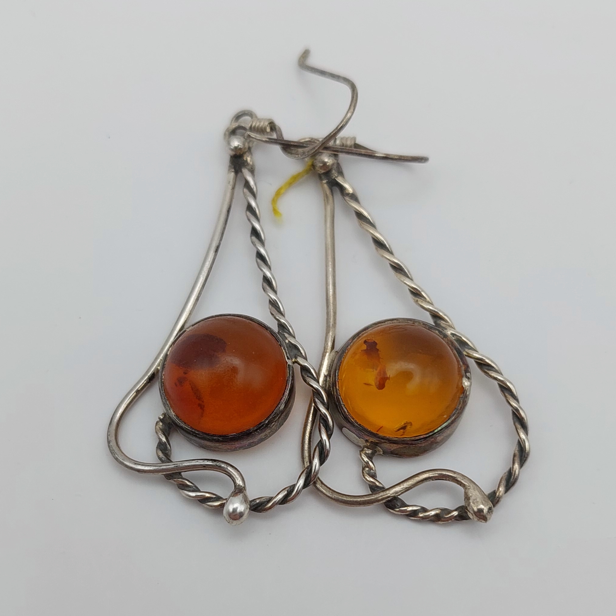 Vintage Natural Baltic Amber Cabochon Silver Pendant Earrings Set Litnon.com