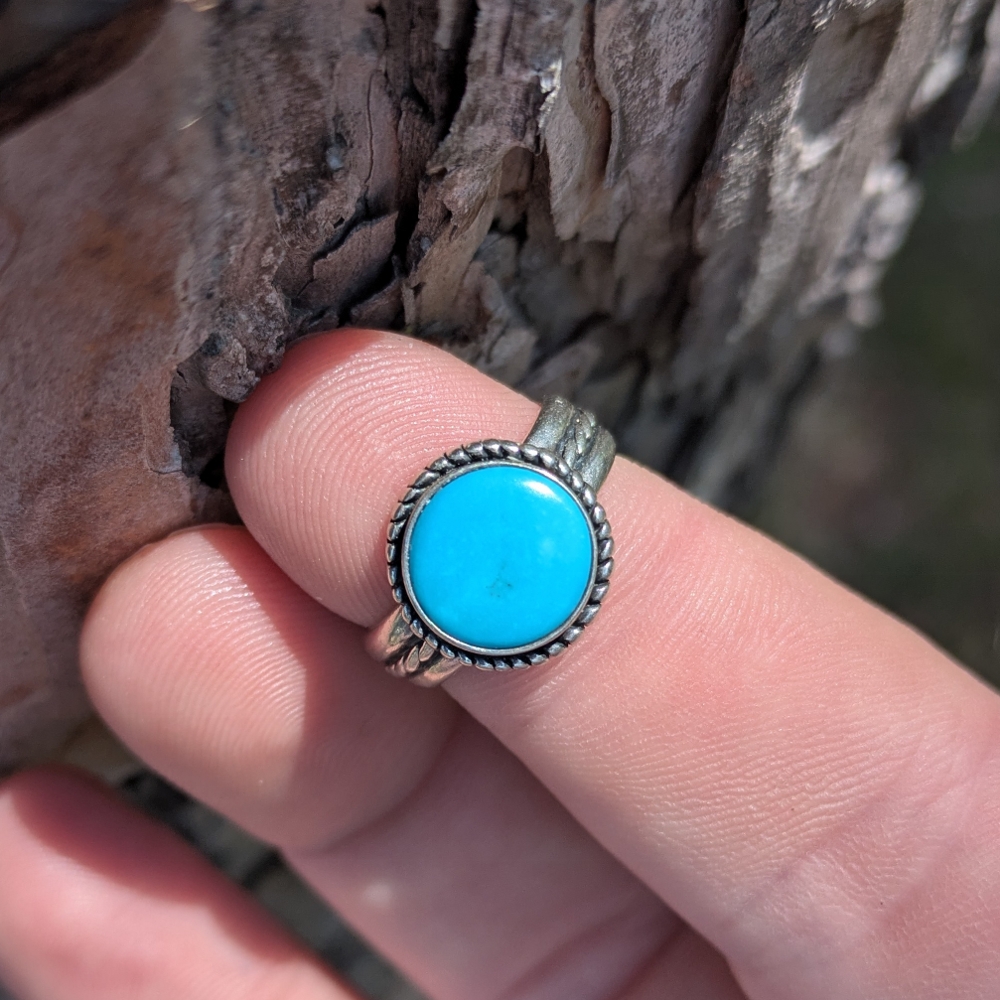 Vintage Navajo Sterling Silver Arizona Turquoise Ring   Litnon.com