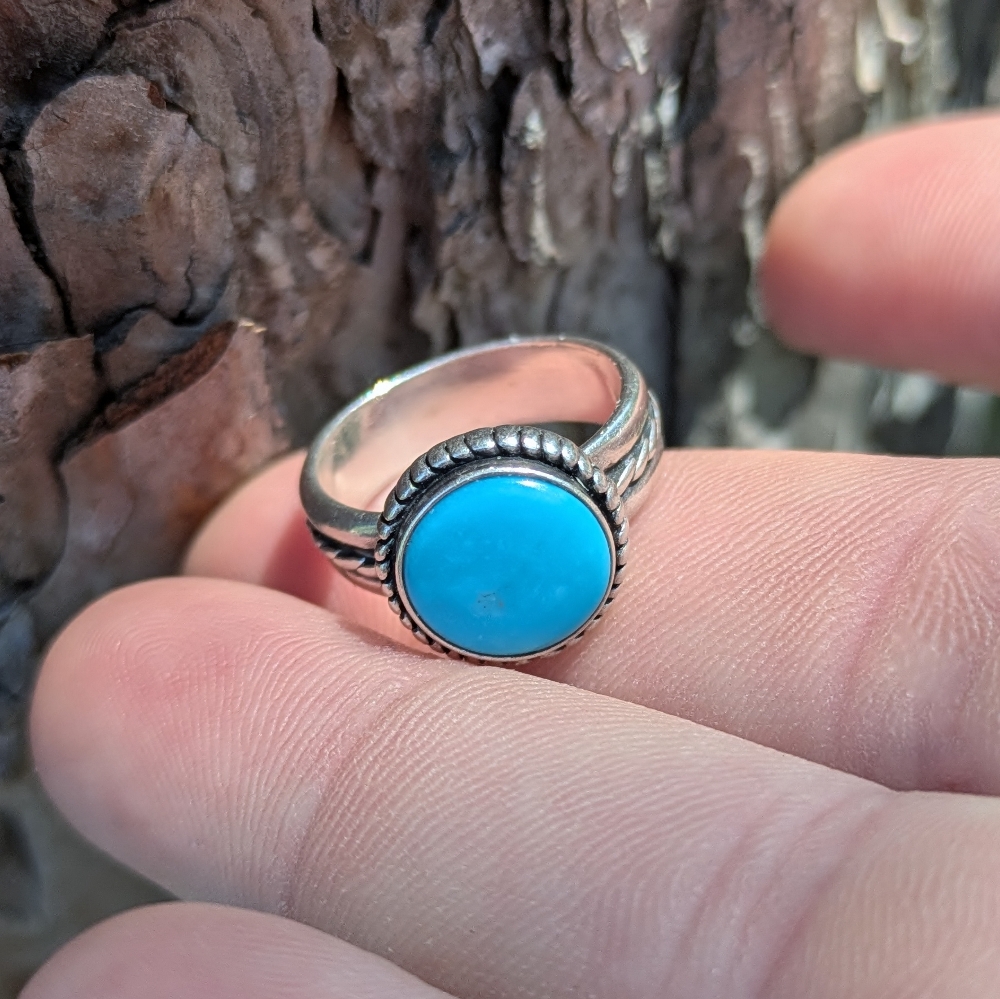 Vintage Navajo Sterling Silver Arizona Turquoise Ring   Litnon.com