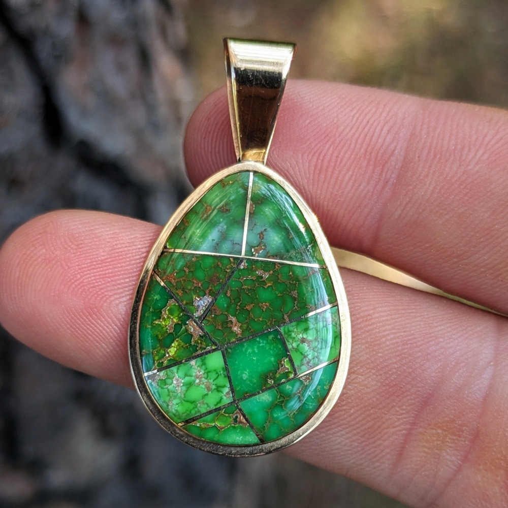 Green Copper Turquoise Pendant in 14 kt Yellow Gold Litnon.com