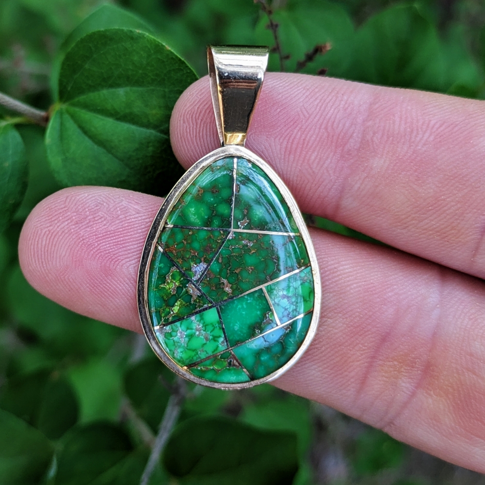 Green Copper Turquoise Pendant in 14 kt Yellow Gold Litnon.com