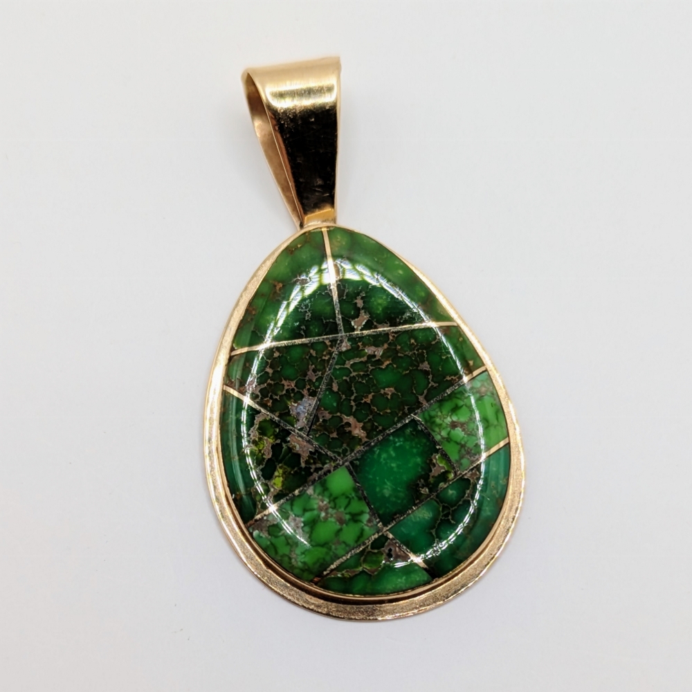 Green Copper Turquoise Pendant in 14 kt Yellow Gold Litnon.com