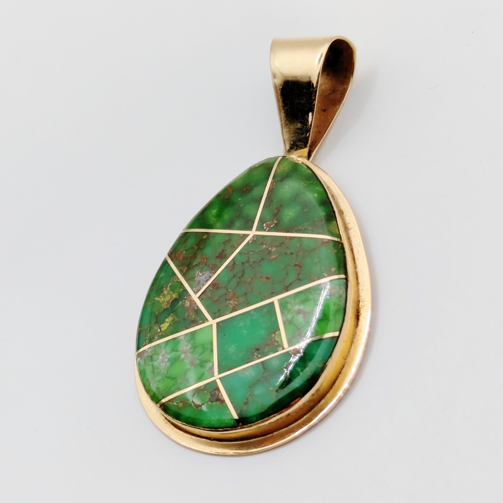 Green Copper Turquoise Pendant in 14 kt Yellow Gold Litnon.com