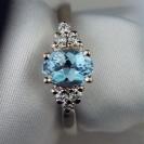 Rich Blue Aquamarine Diamond 14 kt Ring 