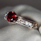 Rhodolite Garnet Diamond 14kt Gold and Platinum Ring 