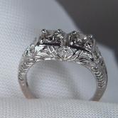 Antique 18kt Filigree White Gold Two Diamond Ring 