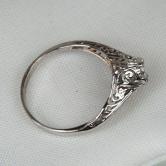 Antique Old Mine Cut Diamond Filigree 14 kt White Gold Ring 