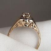 Antique Old Mine Cut Diamond Filigree 14 kt Gold Ring 