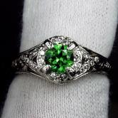 Antique 14kt White Gold Russian Demantoid Garnet and Diamond Ring 