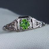Antique 18kt White Gold Russian Demantoid Garnet Ring 