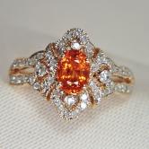 Estate Pretty Mandarin Garnet Diamond Ring 14kt 