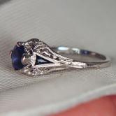 Antique 18kt Filigree White Gold Diamond and Sapphire Ring 