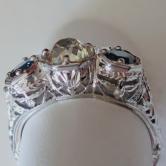 Antique 18kt Filigree White Gold Diamond and Sapphire Ring 