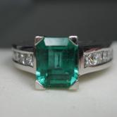 Estate I8kt White Gold Colombian Emerald and Diamond Ring 