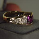 Rich Purple Pink Natural Sapphire 18 kt Gold and Diamond Ring 