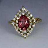 Quality Natural Pink Tourmaline Diamond Ring 14kt YG 