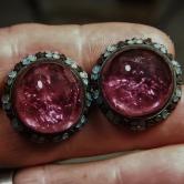Antique California Pink Tourmaline Enamel Earrings 