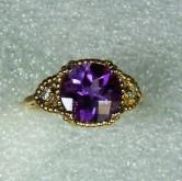 Natural Amethyst and Diamond 14 kt Ring 3.0 ct 