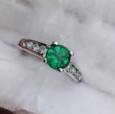 Estate Quality Zambian Emerald and Diamond 14kt Ring 