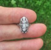 Antique 18kt White Gold Filigree Diamond Ring 