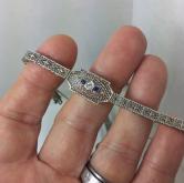 Antique 14kt Filigree White Gold Diamond - Sapphire Bracelet 