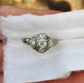 Antique 14kt White Gold Filigree Diamond Ring 