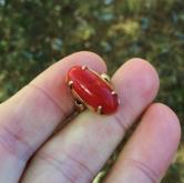 Antique Victorian Sardinian Ox Blood Coral 18kt Gold Ring 