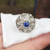 Antique 14 karat White Gold Diamond and Sapphire Ring