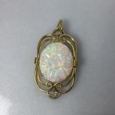 Multi-Color Fire Vintage 18 kt Carved Australian Opal Pendant 