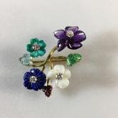 Vintage 14 karat Gold Diamond and Gemstone Brooch 